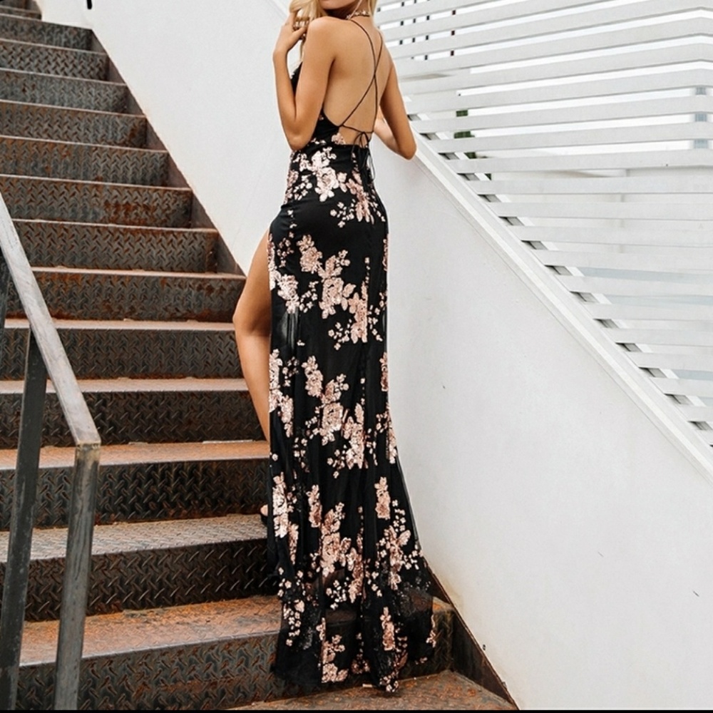 2XHP‼️Sexy Sequin Backless High Split Maxi Dress - Picture 3 of 11